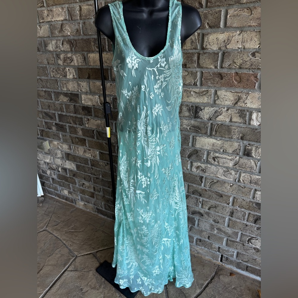 Vintage Aqua Sheer Floral Maxi Slip Dress — Size M